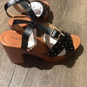 Maurices Black and Tan Heeled Sandals